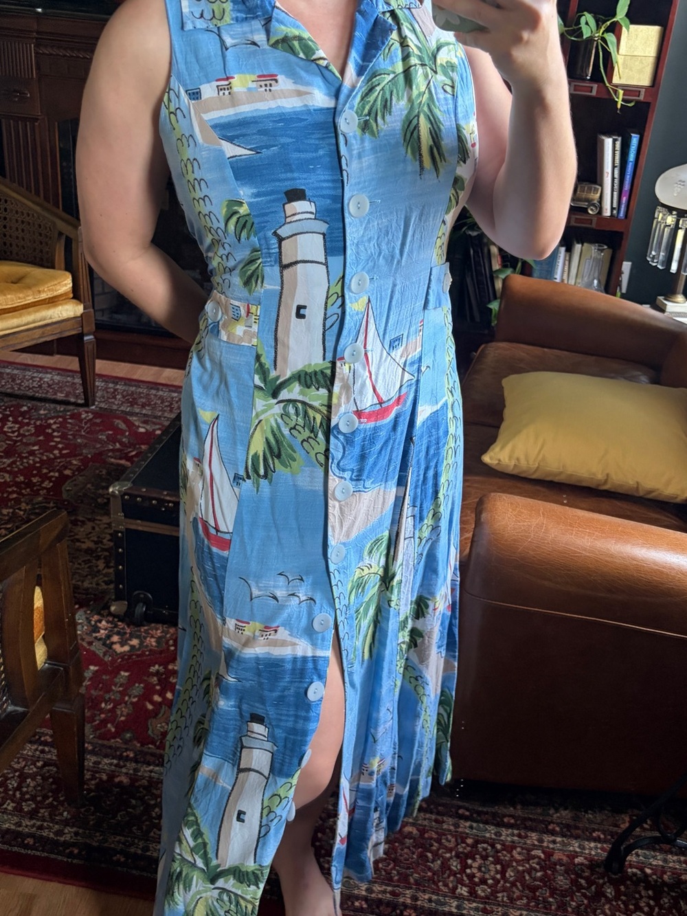 Light Blue Nautical Print Maxi Dress - Picture 7 of 7